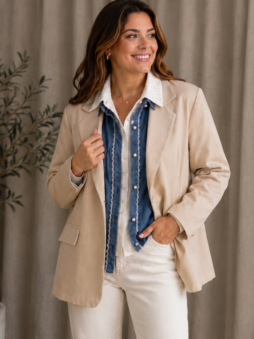 Alice Blue- NWT 3-In-1 Cream Color Layered Blazer Set Size XL